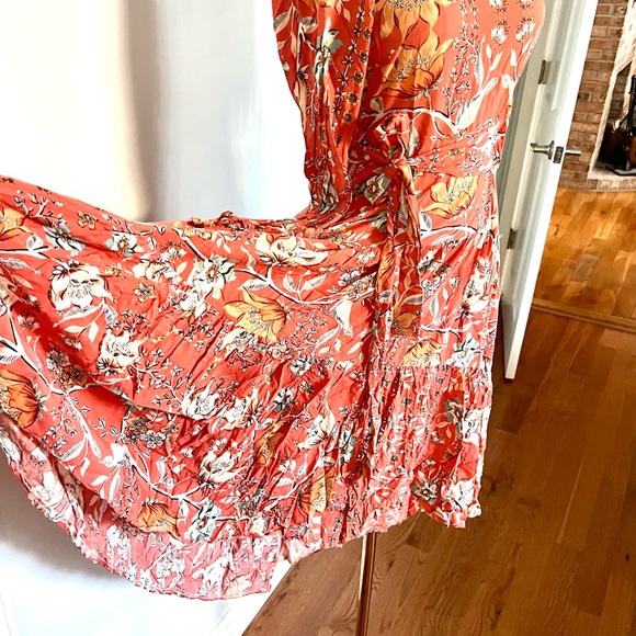 Anthro’s Jaase Boho Floral Rayon Tie Waist Midi Dress Long Sleeve Resort Size S - Picture 6 of 12